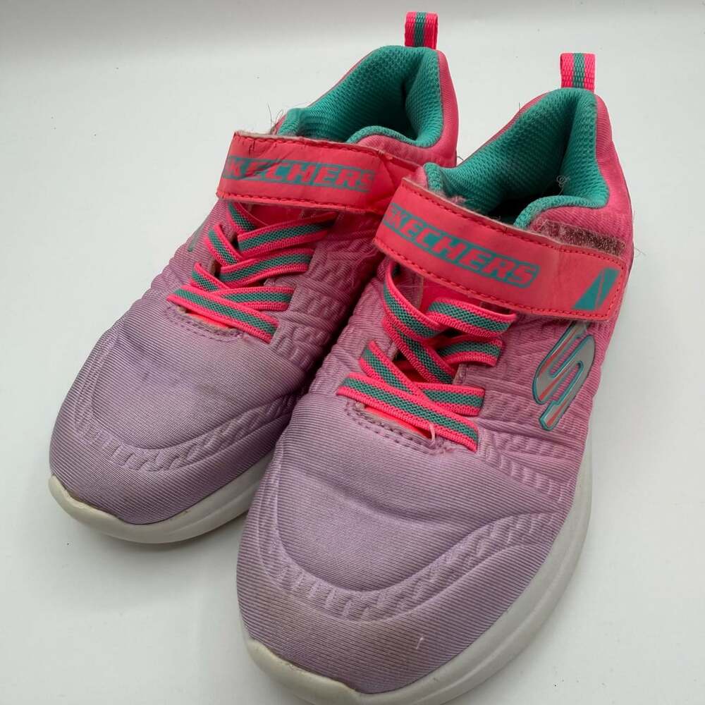 Skechers Girls Size 13 Pink Teal Athletic Sneakers Hook & Loop Kids Shoes